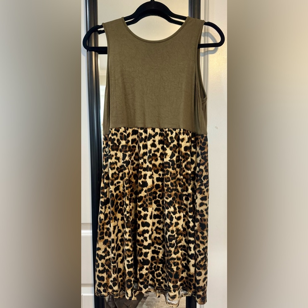 Olive Green | Leopard Print Casual Dress